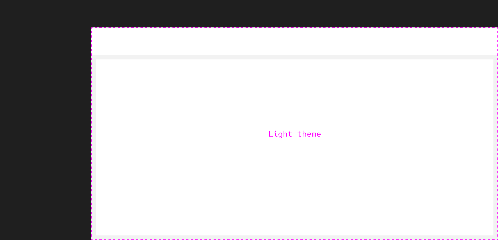 wireframe of dark palette navigation framing the top and left sides of a light palette content area