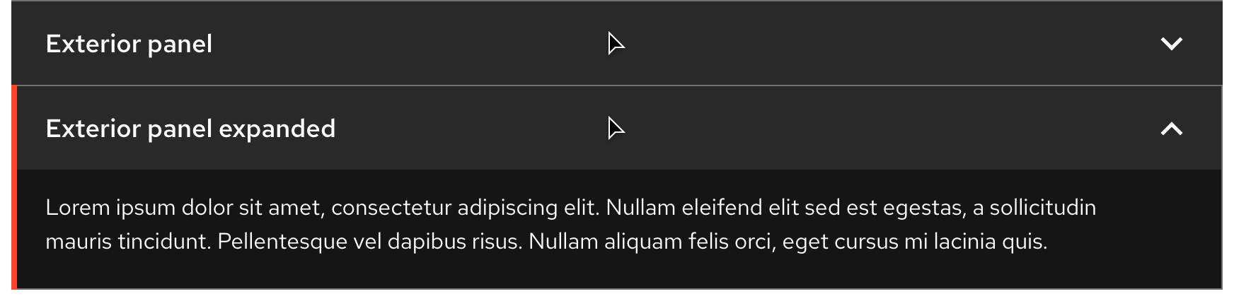 Dark theme accordion with a hover state