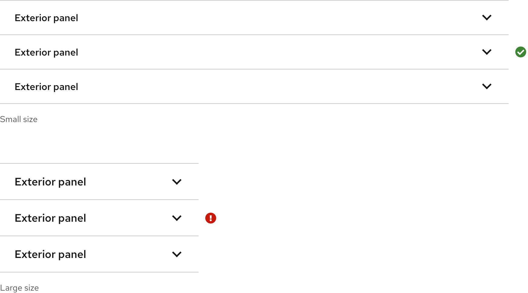 Size comparison of accordions; a wide small size accordion is on top, which is acceptable to use, and a thin large size accordion below it which is not acceptable to use