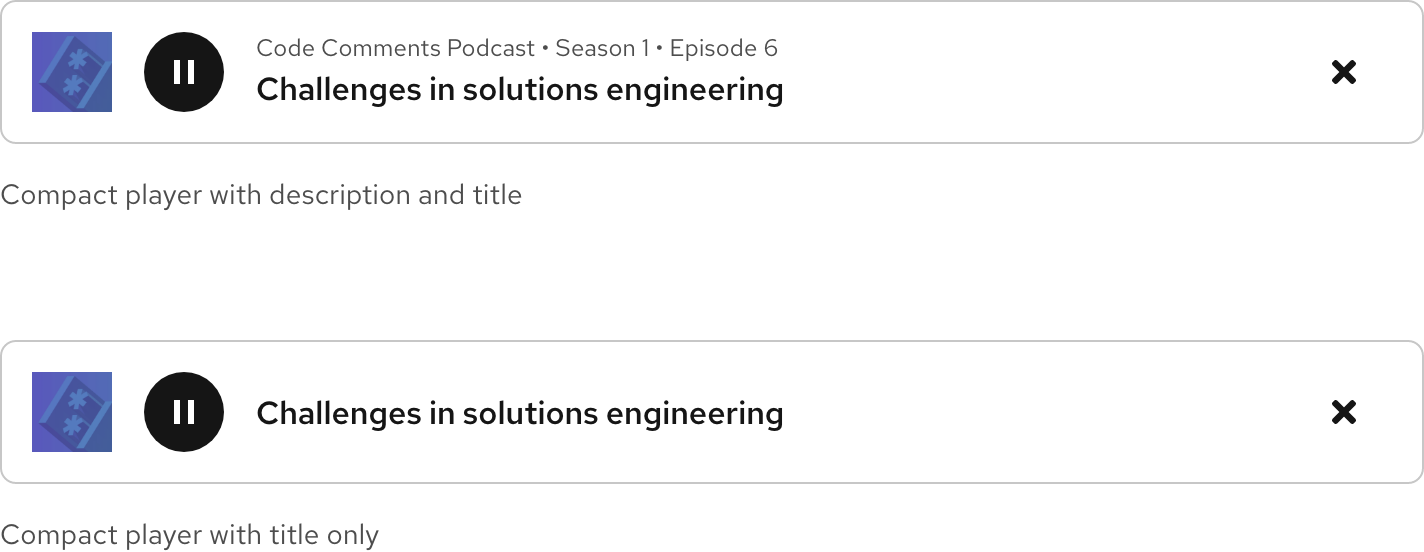 Image of two Compact players; one is showing the description and title and the other is showing only the title