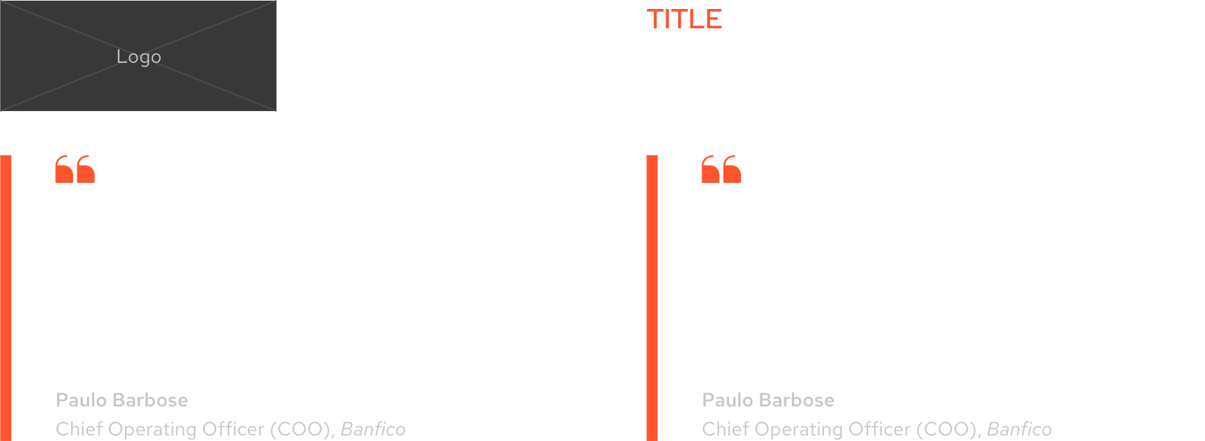 Image of two dark theme blockquotes, left example is default size with logo and right example is default size with title text and heading text