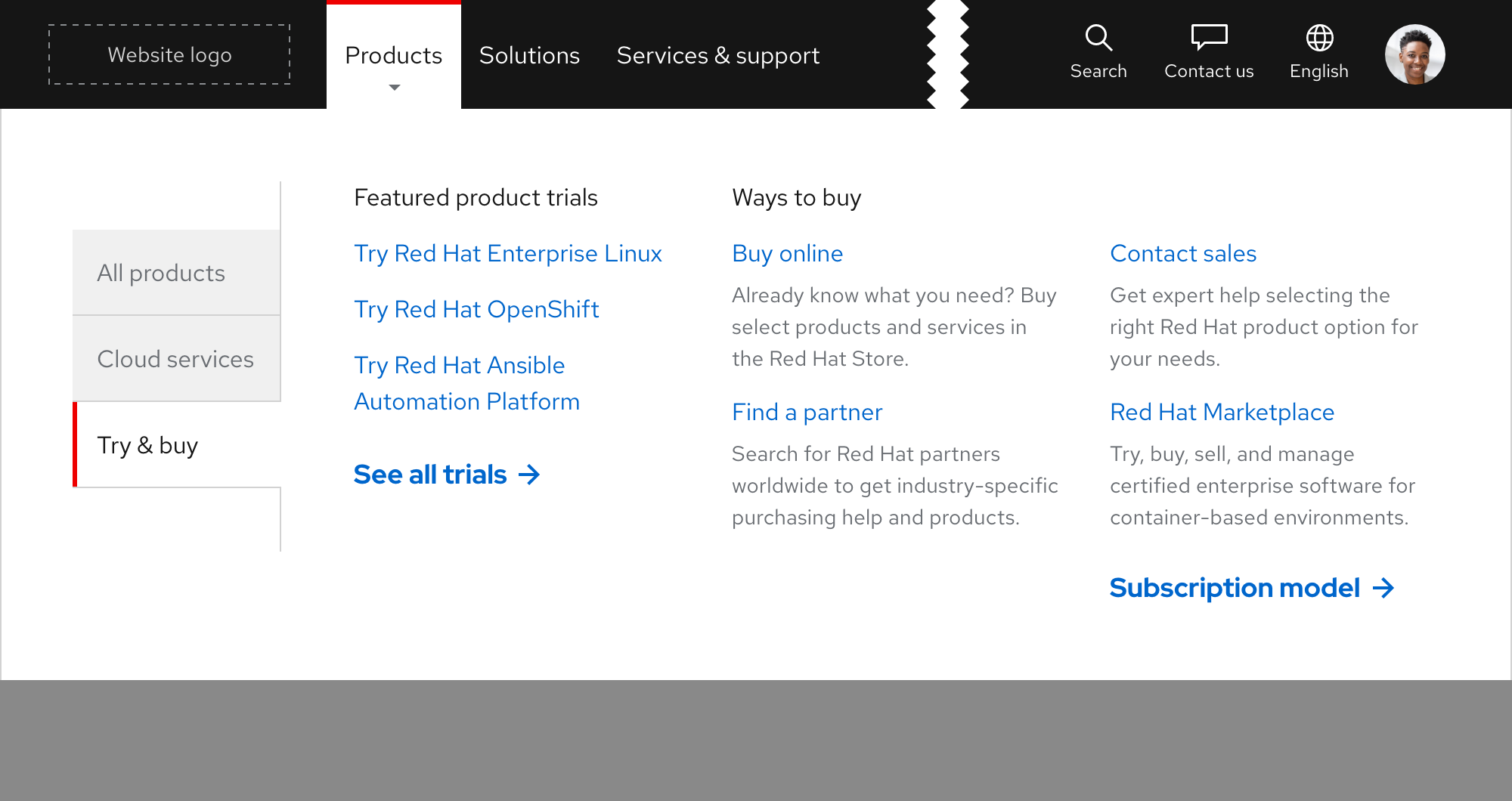 Primary navigation - components in an expandable tray (desktop)