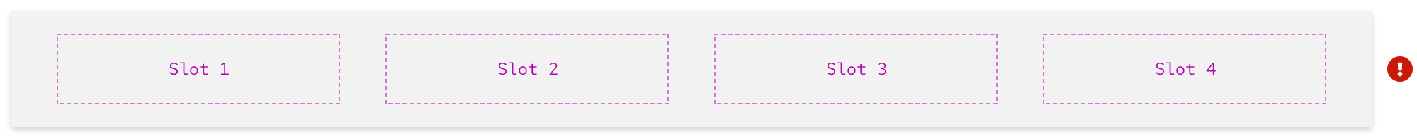 Image of a secondary navigation with four dotted line boxes for slots which is incorrect usage