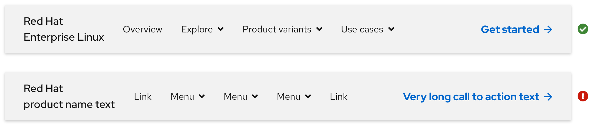 Image of two secondary navigations comparing the character counts of a call to action