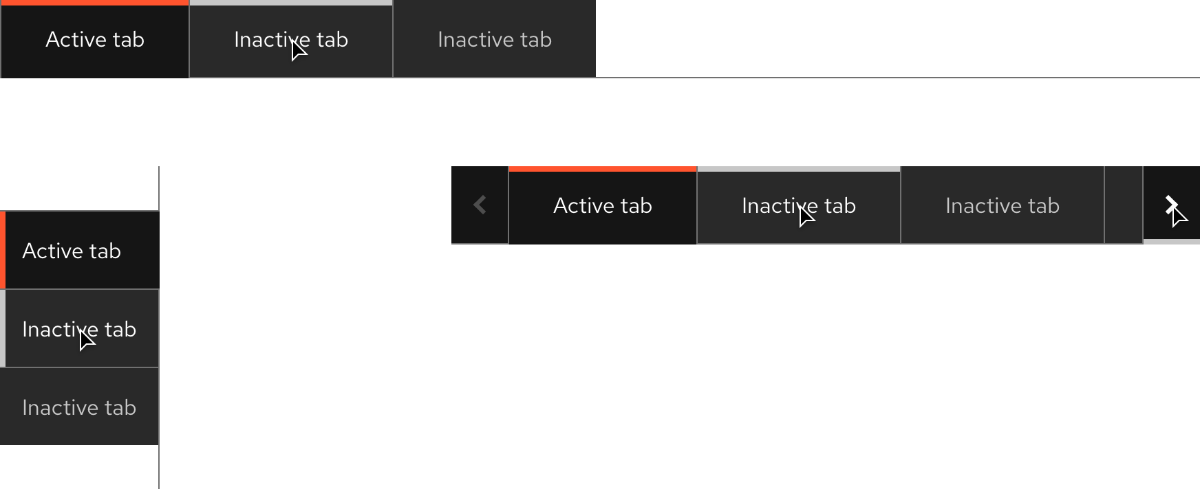 Image of dark theme box tabs hover states