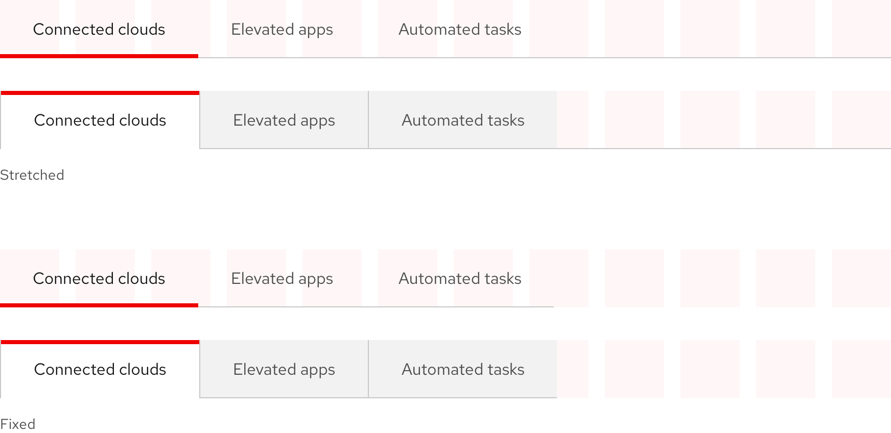 Image of open tabs with a stretched divider line on top and box tabs with a divider line constrained to the width of text labels below