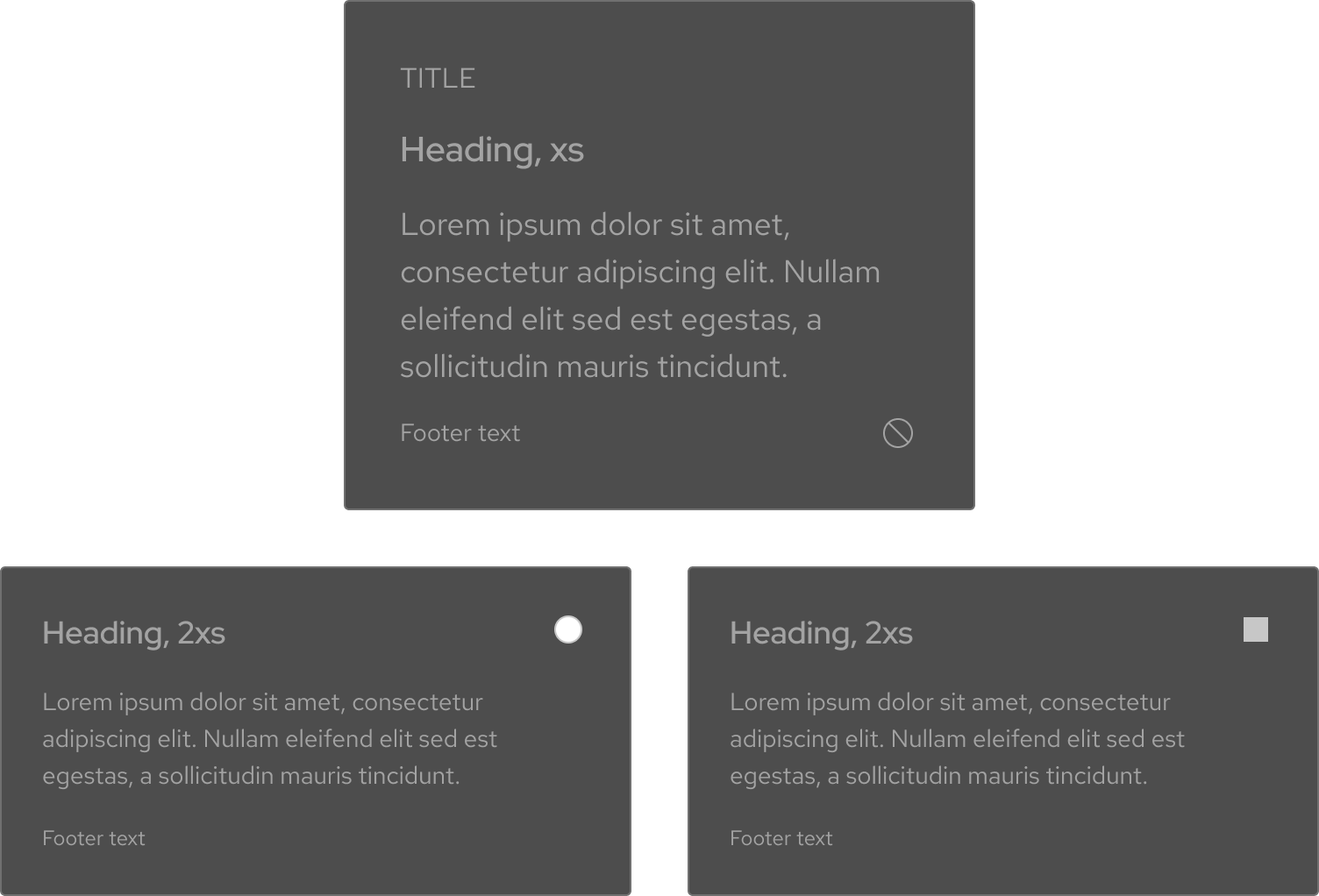 Disabled dark theme tiles have a lighter gray background and light gray text. Disabled link tiles have a ban icon